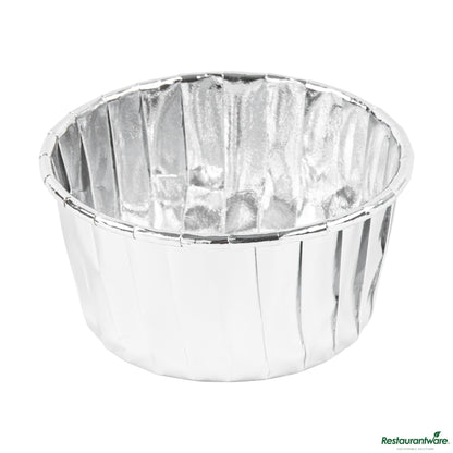 Wholesale Restaurantware 5.5 Oz Round Metallic Silver Paper Large Baking Cup - Pleated - 3" X 3" X 1 1/2"- Bulk