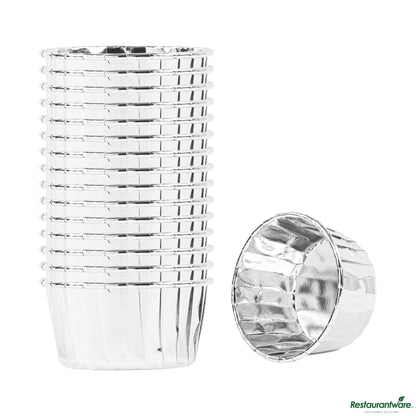 Wholesale Restaurantware 5.5 Oz Round Metallic Silver Paper Large Baking Cup - Pleated - 3" X 3" X 1 1/2"- Bulk