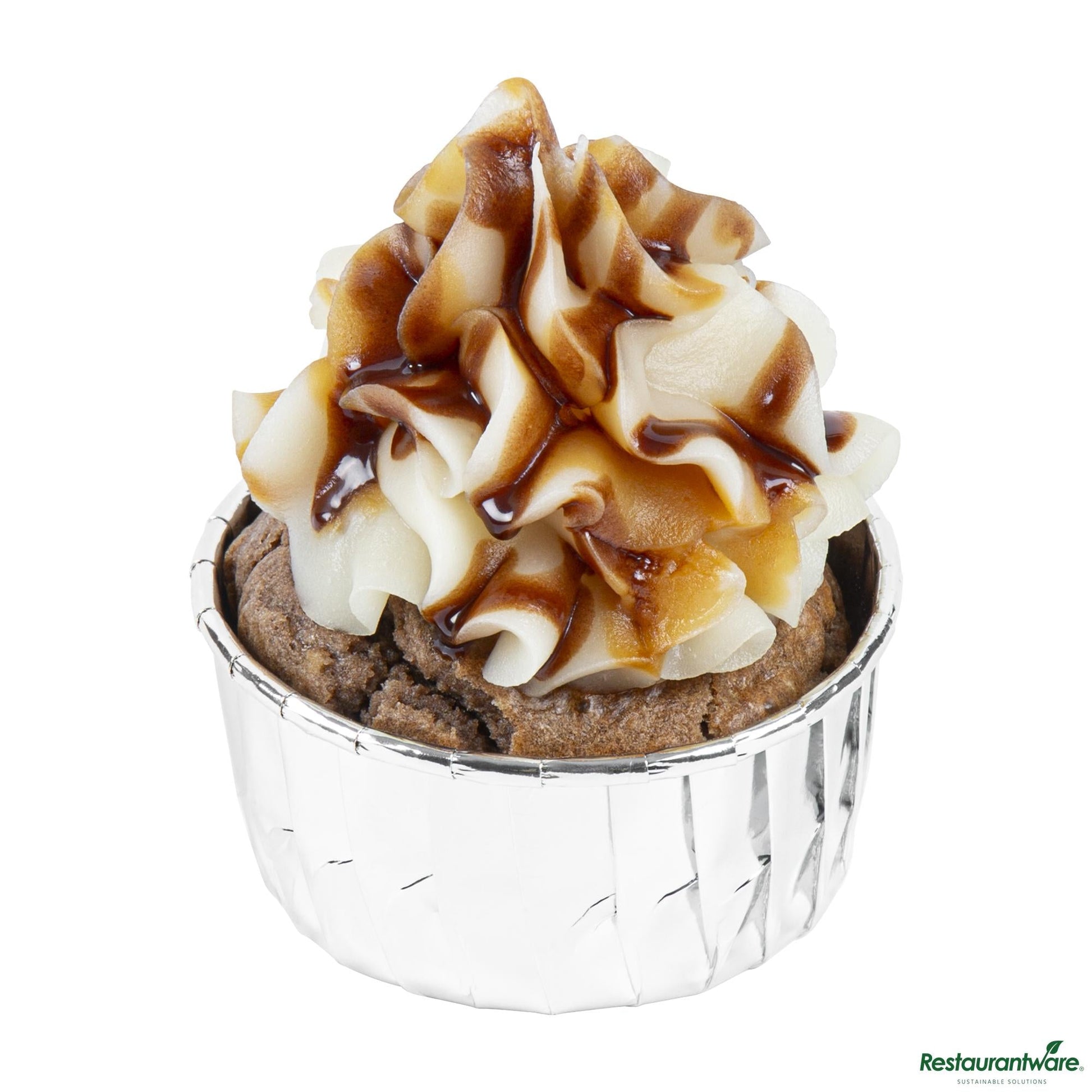 Wholesale Restaurantware 5.5 Oz Round Metallic Silver Paper Large Baking Cup - Pleated - 3" X 3" X 1 1/2"- Bulk