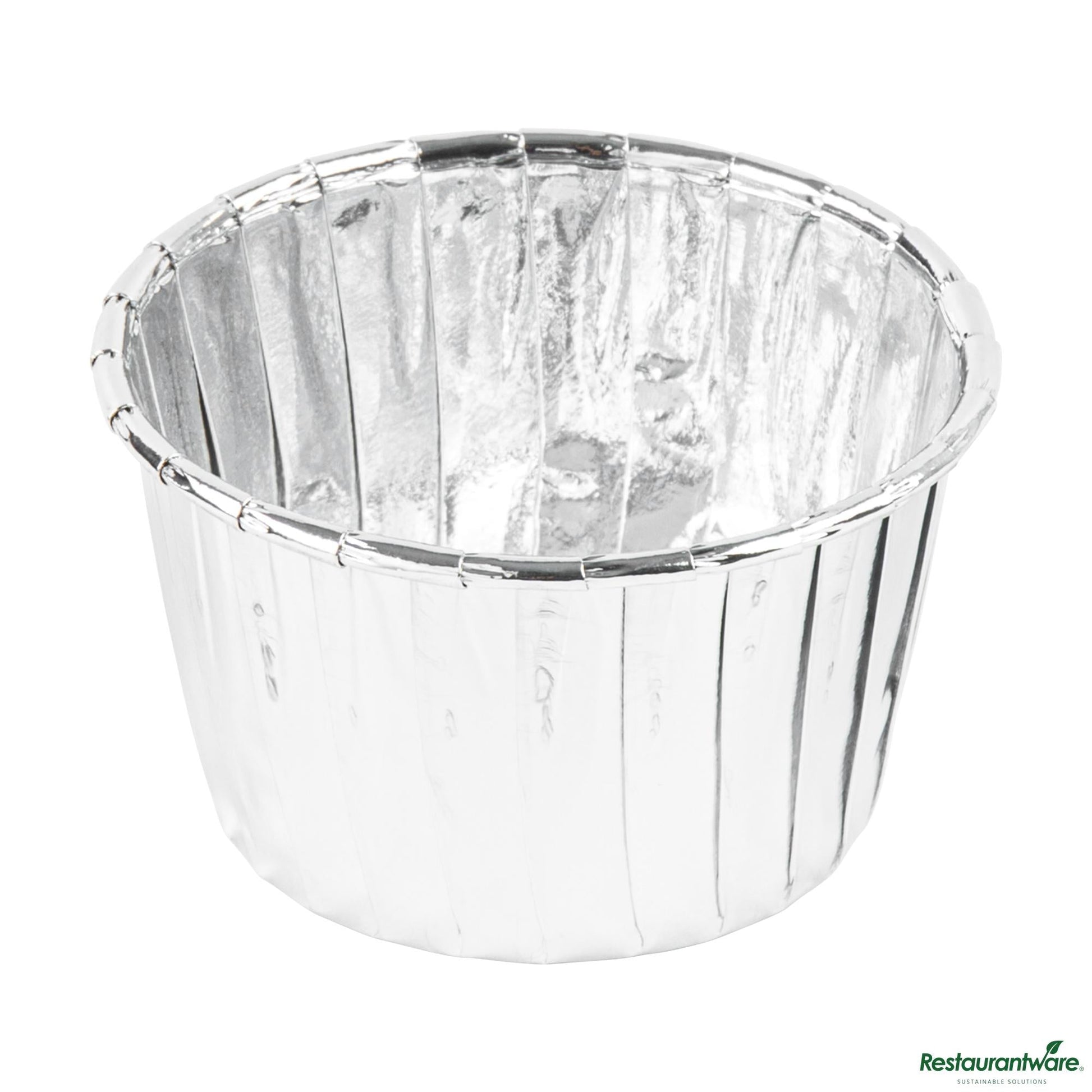 Wholesale Restaurantware 3 Oz Round Metallic Silver Paper Small Baking Cup - Pleated - 2 1/2" X 2 1/2" X 1 1/2"- Bulk