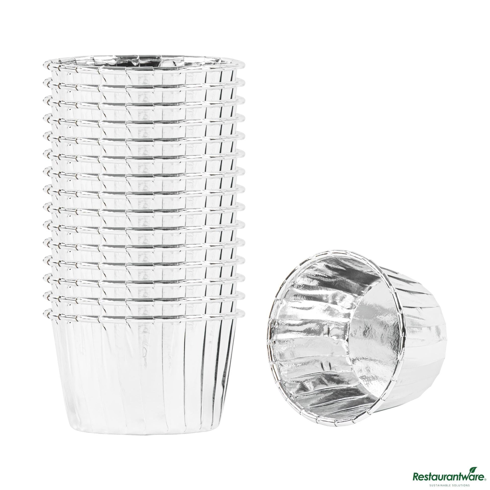 Wholesale Restaurantware 3 Oz Round Metallic Silver Paper Small Baking Cup - Pleated - 2 1/2" X 2 1/2" X 1 1/2"- Bulk
