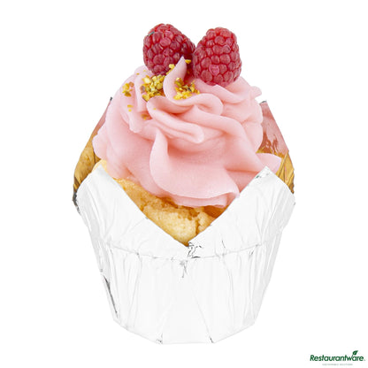 Wholesale Restaurantware 4 Oz Petal Metallic Silver Paper Regular Baking Cup - 2 1/4" X 2 1/4" X 1 1/2"- Bulk