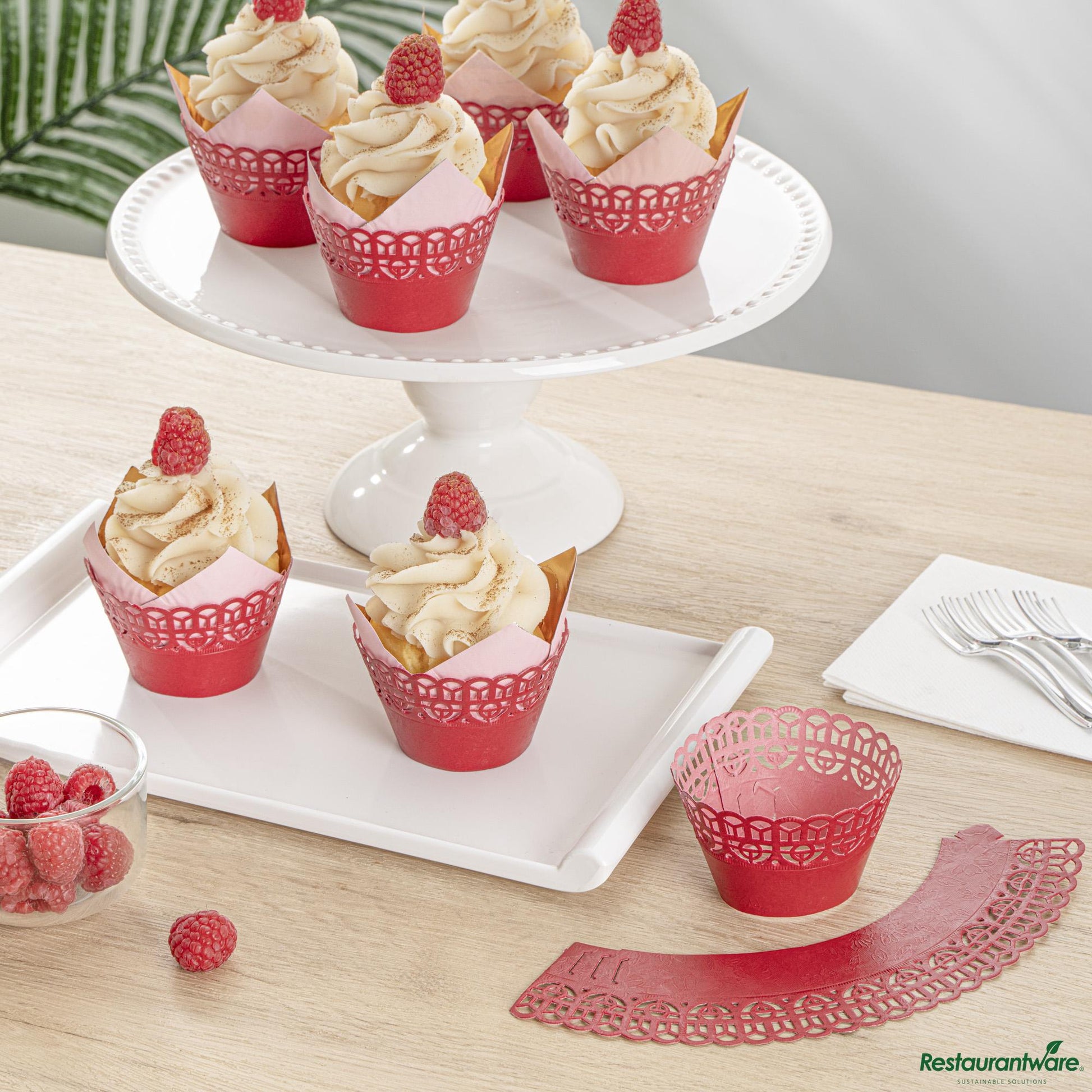 Wholesale Restaurantware Bellissimo Round Cherry Red Paper Cupcake Wrap - 2 1/4" X 2 1/4" X 2"- Bulk