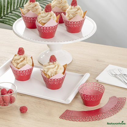 Wholesale Restaurantware Bellissimo Round Cherry Red Paper Cupcake Wrap - 2 1/4" X 2 1/4" X 2"- Bulk