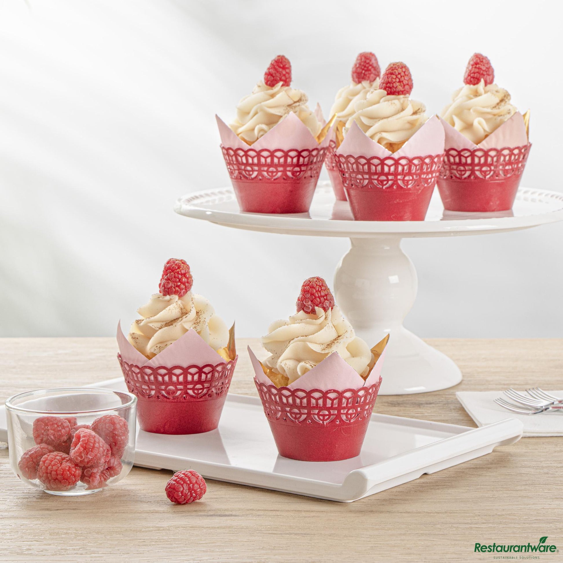 Wholesale Restaurantware Bellissimo Round Cherry Red Paper Cupcake Wrap - 2 1/4" X 2 1/4" X 2"- Bulk