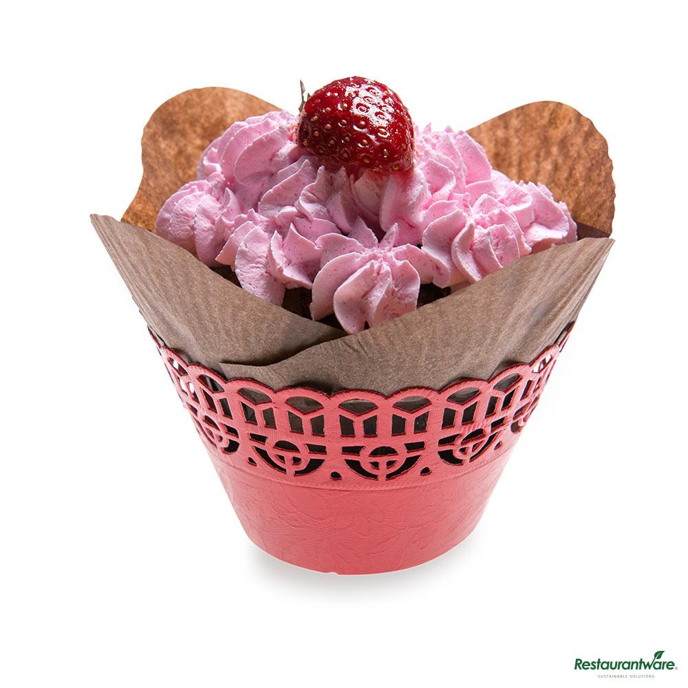 Wholesale Restaurantware Bellissimo Round Cherry Red Paper Cupcake Wrap - 2 1/4" X 2 1/4" X 2"- Bulk