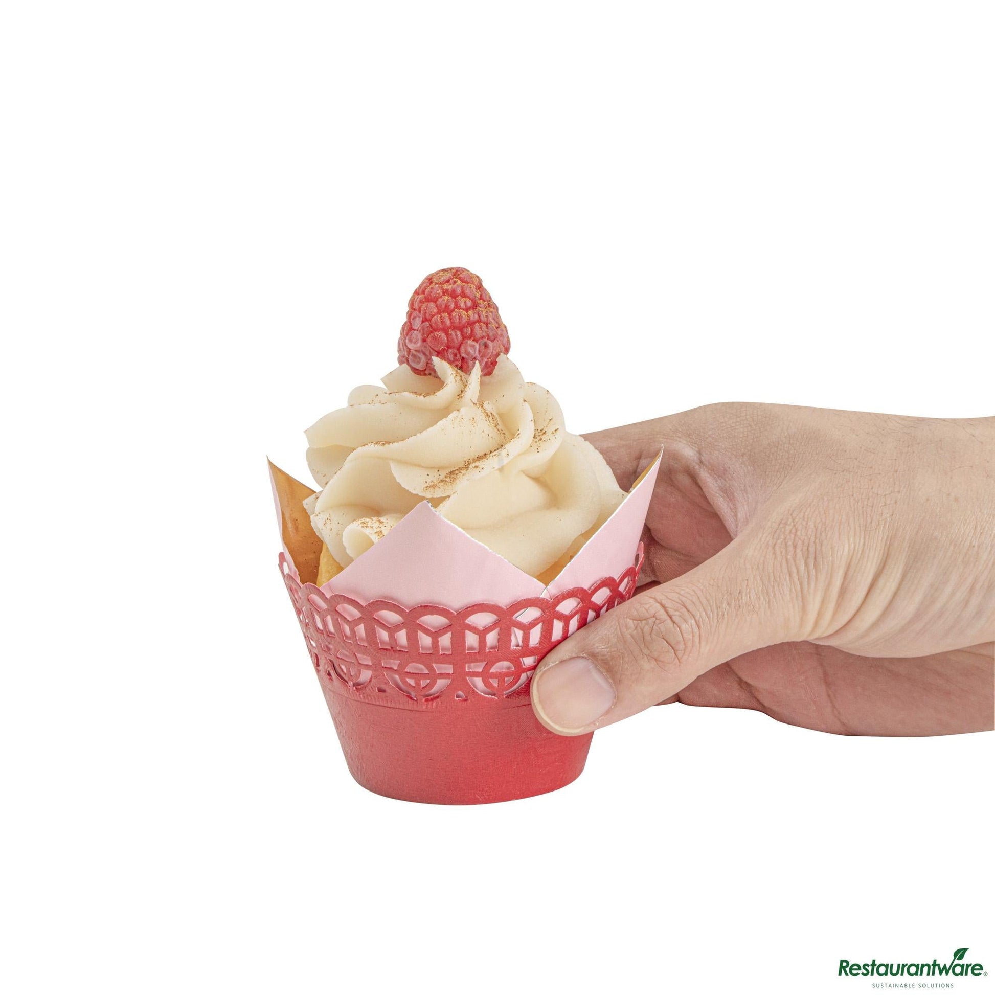 Wholesale Restaurantware Bellissimo Round Cherry Red Paper Cupcake Wrap - 2 1/4" X 2 1/4" X 2"- Bulk