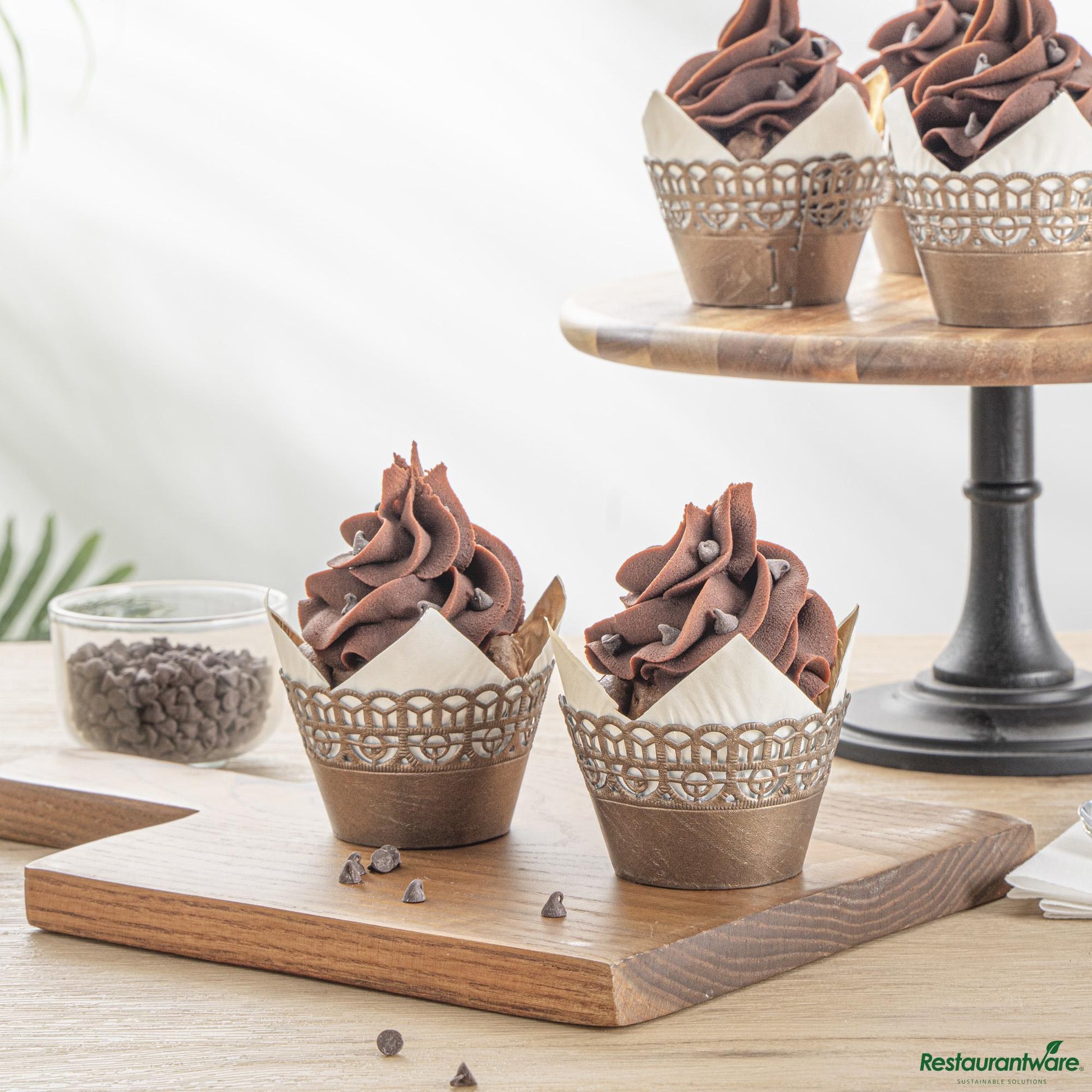 Wholesale Restaurantware Bellissimo Round Cocoa Brown Paper Cupcake Wrap - 2.2" X 2.2" X 1.9"- Bulk