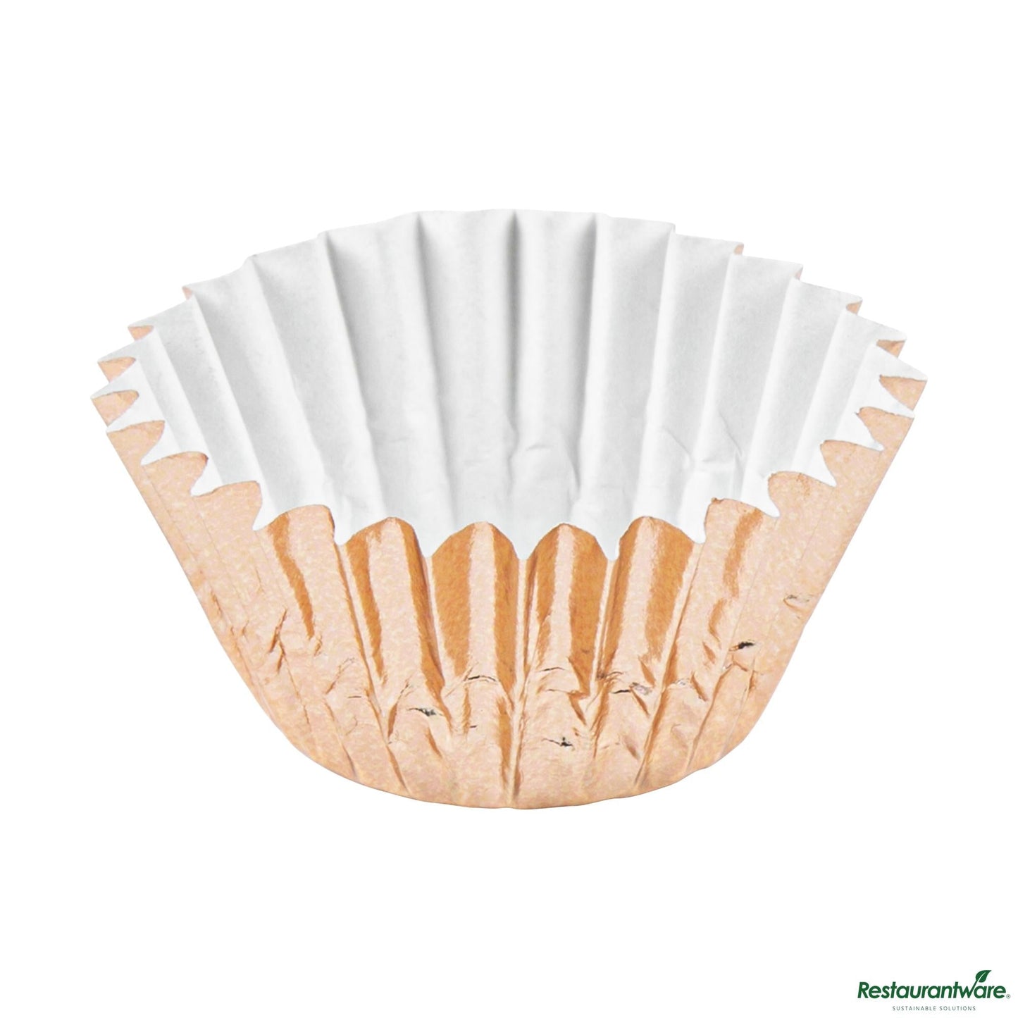 Wholesale Restaurantware 0.4 Oz Round Metallic Rose Gold Paper Baking Cup - Foil-Coated - 1 1/4" X 1 1/4" X 3/4"- Bulk