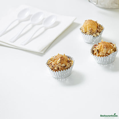 Wholesale Restaurantware 0.4 Oz Round Metallic Silver Paper Baking Cup - Foil-Coated - 1 1/4" X 1 1/4" X 3/4"- Bulk