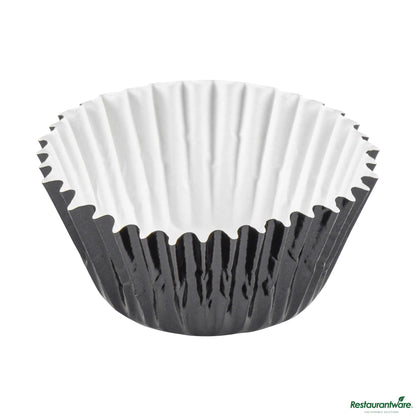 Wholesale Restaurantware 0.4 Oz Round Metallic Black Paper Baking Cup - Foil-Coated - 1 1/4" X 1 1/4" X 3/4"- Bulk