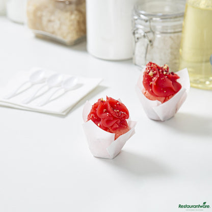 Wholesale Restaurantware 2 Oz Tulip Sugar White Paper Baking Cup - Greaseproof - 1.2" X 1.2" X 1.6"- Bulk