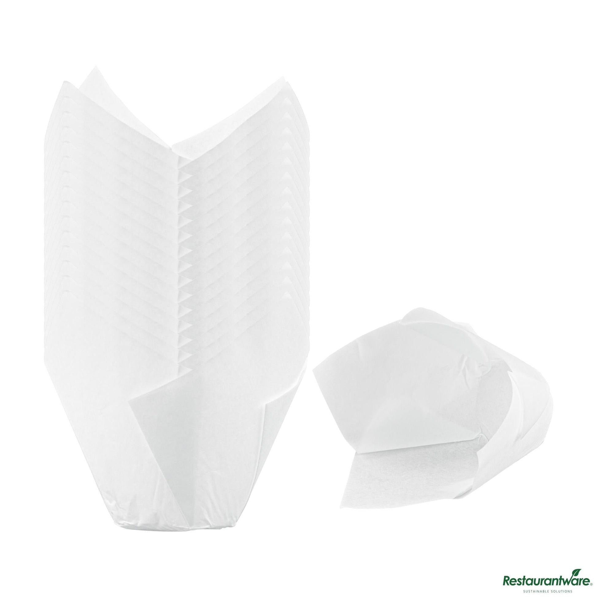 Wholesale Restaurantware 2 Oz Tulip Sugar White Paper Baking Cup - Greaseproof - 1.2" X 1.2" X 1.6"- Bulk