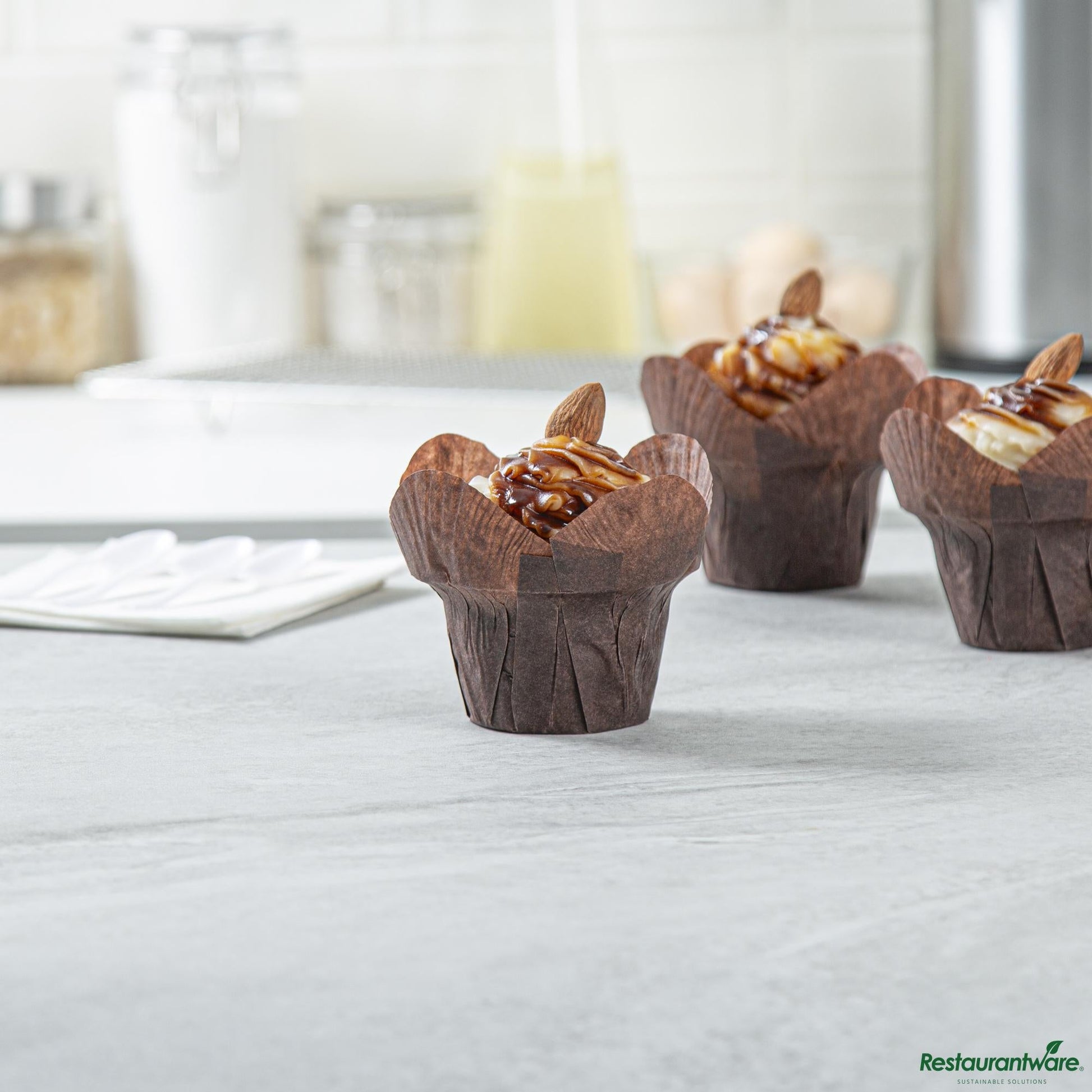 Wholesale Restaurantware 6 Oz Daffodil Brown Paper Baking Cup - Greaseproof - 3.3" X 3.3" X 3.1"- Bulk