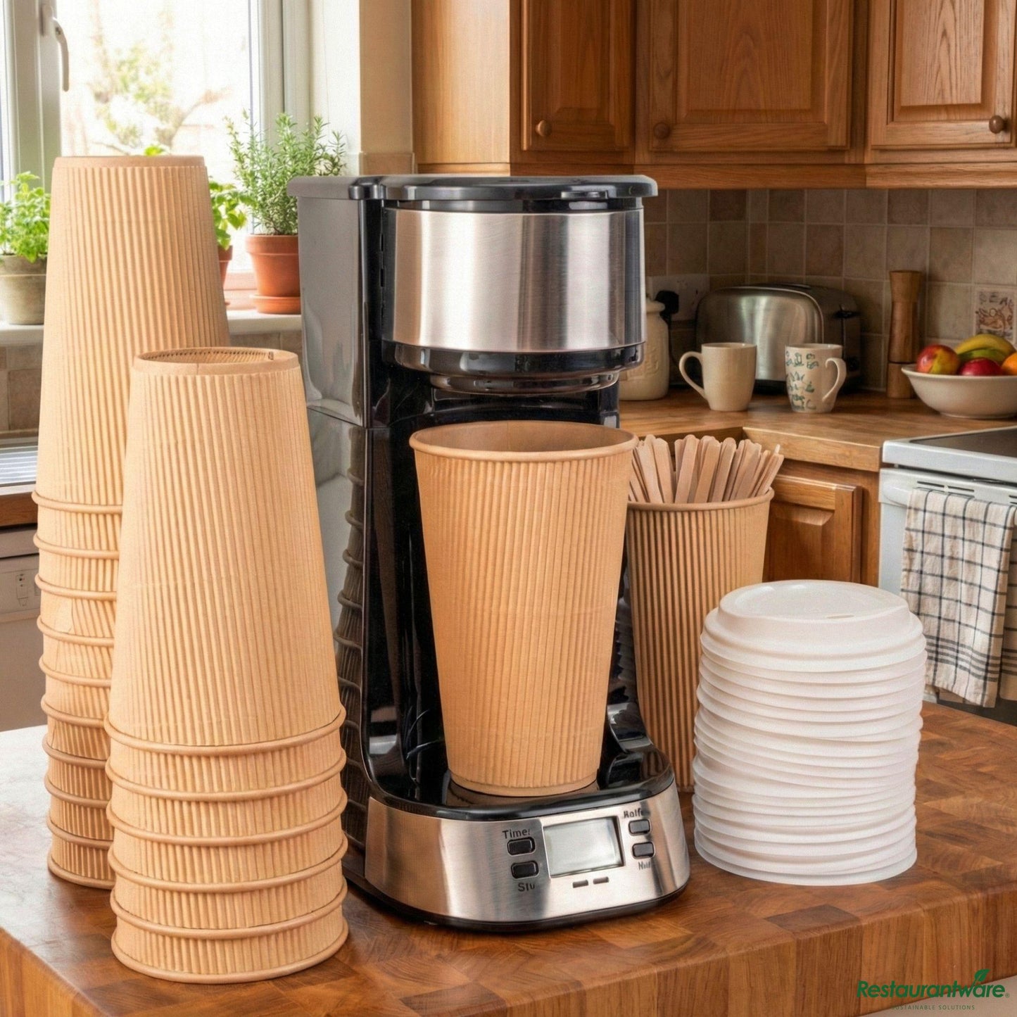 Wholesale Restaurantware 16 Oz Kraft Paper Coffee Cup - Ripple Wall - 3 1/2" X 3 1/2" X 5 1/2"- Bulk