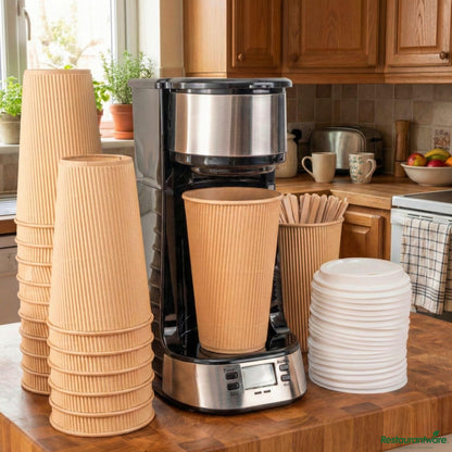 Wholesale Restaurantware 16 Oz Kraft Paper Coffee Cup - Ripple Wall - 3 1/2" X 3 1/2" X 5 1/2"- Bulk