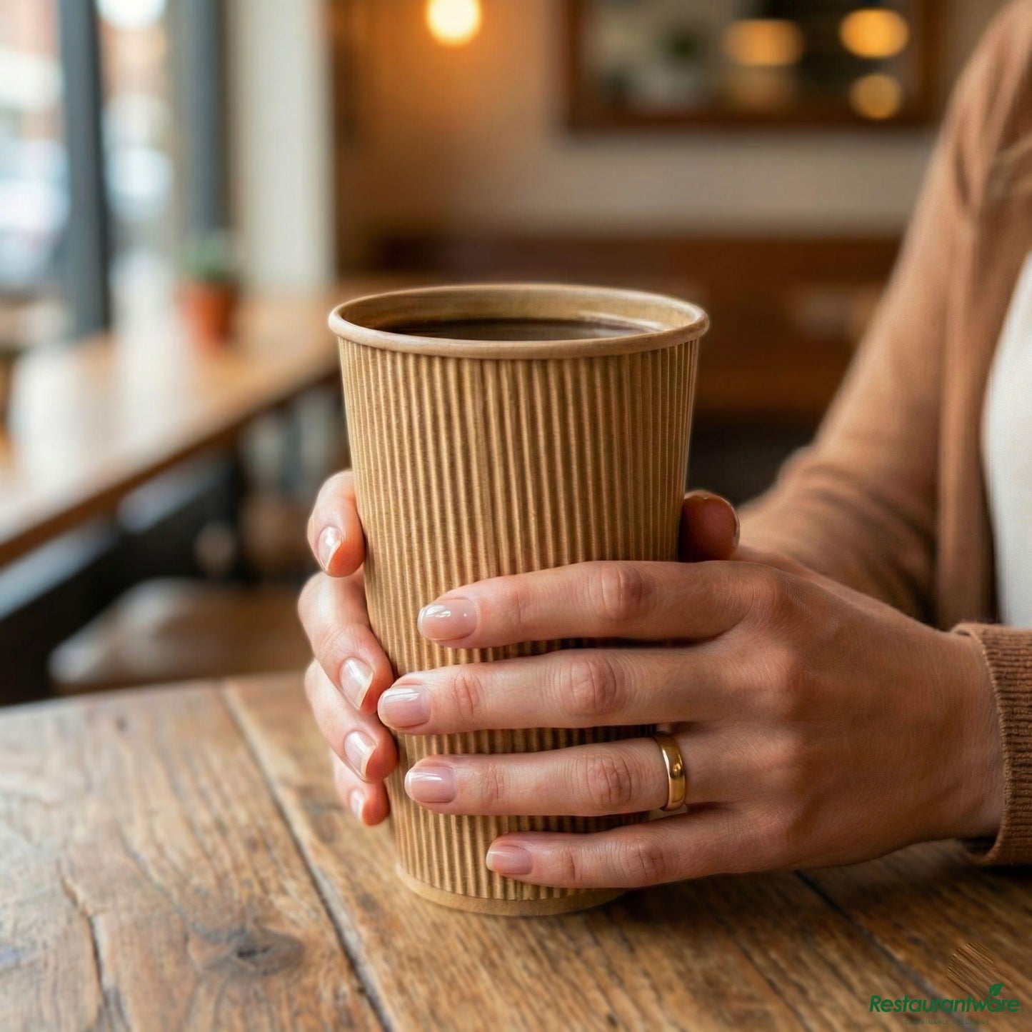 Wholesale Restaurantware 16 Oz Kraft Paper Coffee Cup - Ripple Wall - 3 1/2" X 3 1/2" X 5 1/2"- Bulk
