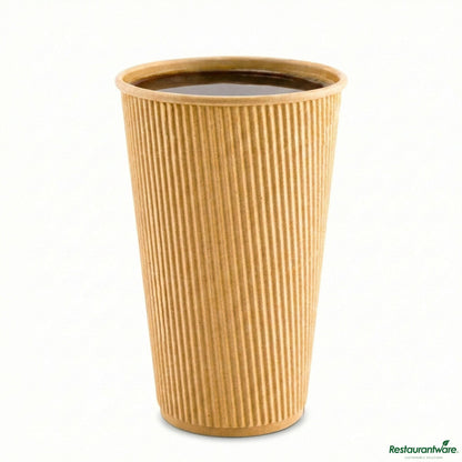 Wholesale Restaurantware 16 Oz Kraft Paper Coffee Cup - Ripple Wall - 3 1/2" X 3 1/2" X 5 1/2"- Bulk