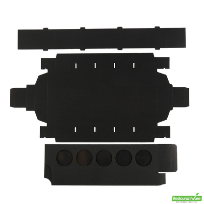 Wholesale Restaurantware Valentino Rectangle Black Paper Macaron Box - Holds 5 Macarons - 12" X 3" X 1 1/2"- Bulk