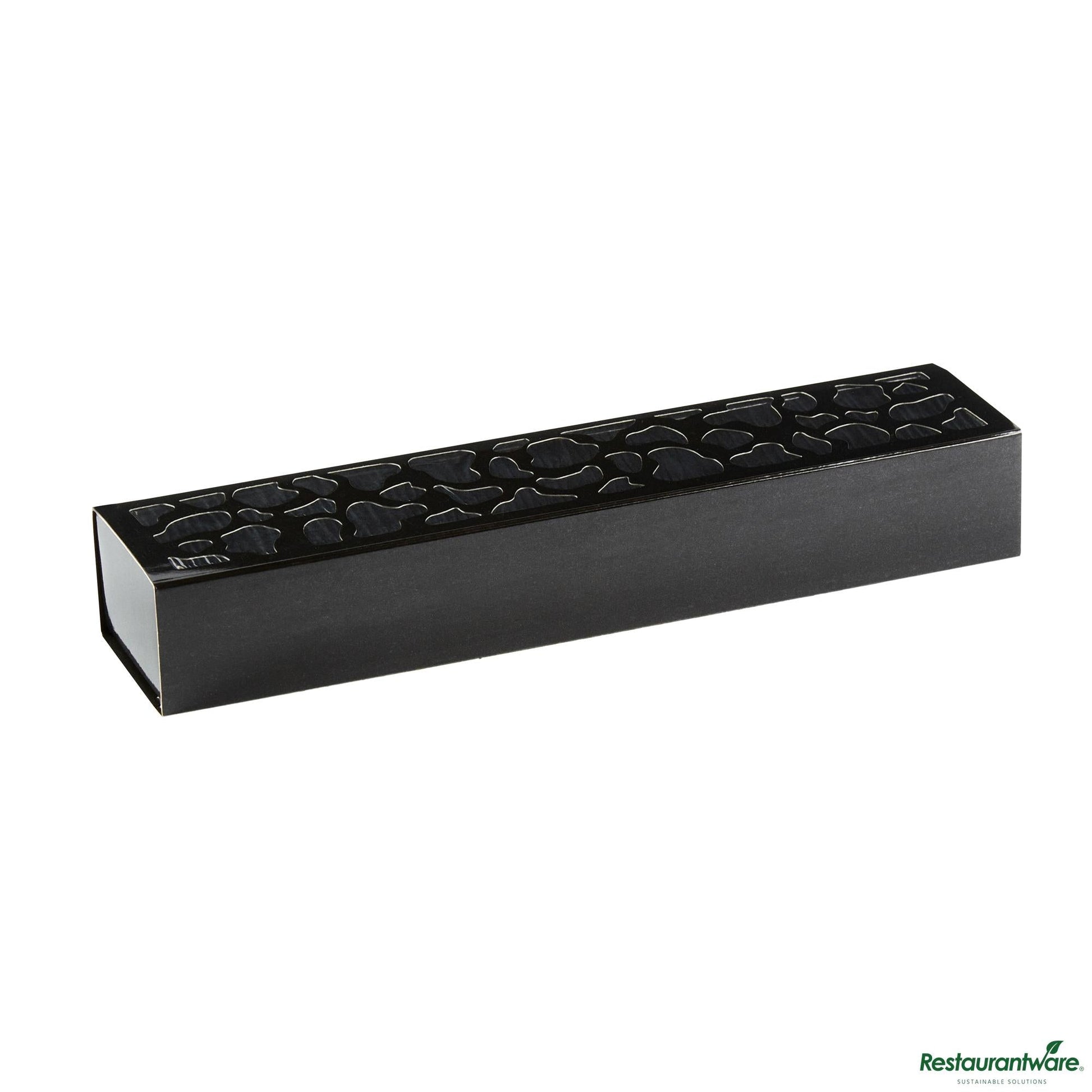 Wholesale Restaurantware Sentiero Rectangle Black Paper Macaron Box - Holds 5 Macarons - 10" X 2 1/4" X 1 1/2"- Bulk