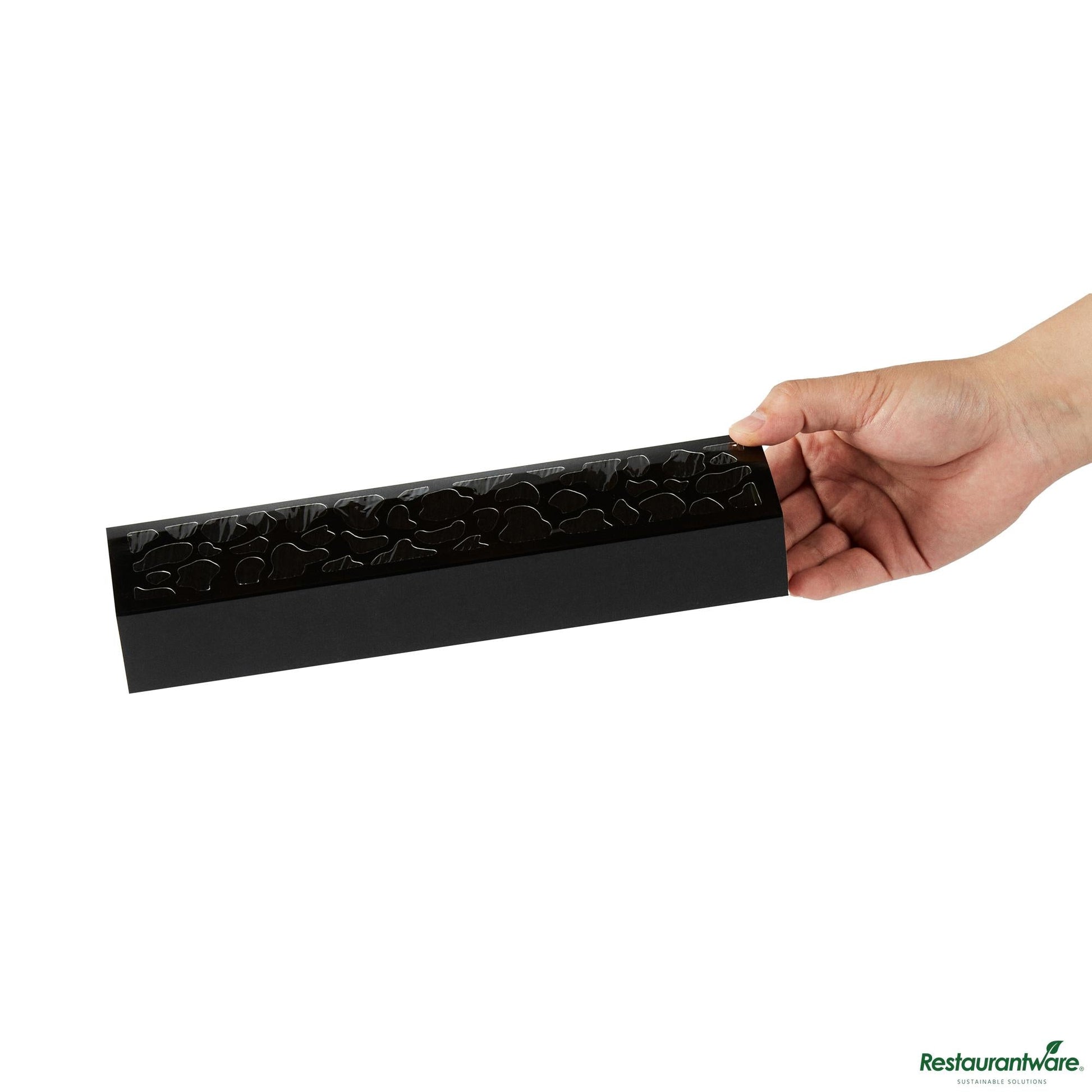 Wholesale Restaurantware Sentiero Rectangle Black Paper Macaron Box - Holds 5 Macarons - 10" X 2 1/4" X 1 1/2"- Bulk
