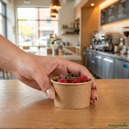 Wholesale Restaurantware Coppetta 3 Oz Round Kraft Paper to Go Cup - 3" X 3" X 1 3/4"- Bulk