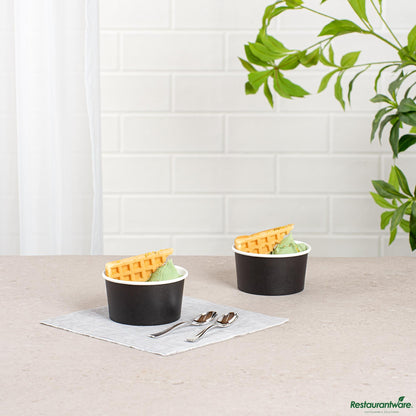 Wholesale Restaurantware Coppetta 8 Oz Round Black Paper to Go Cup - 3 3/4" X 3 3/4" X 2 1/4"- Bulk
