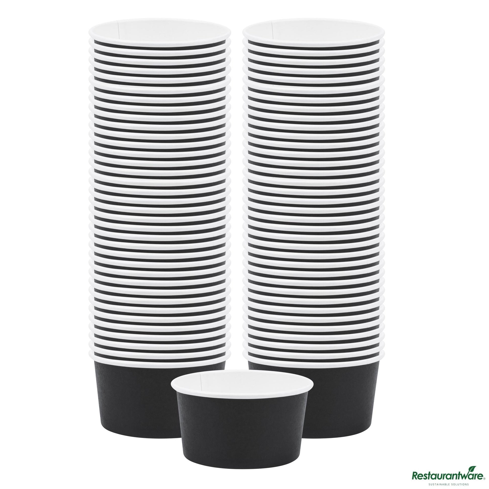 Wholesale Restaurantware Coppetta 8 Oz Round Black Paper to Go Cup - 3 3/4" X 3 3/4" X 2 1/4"- Bulk