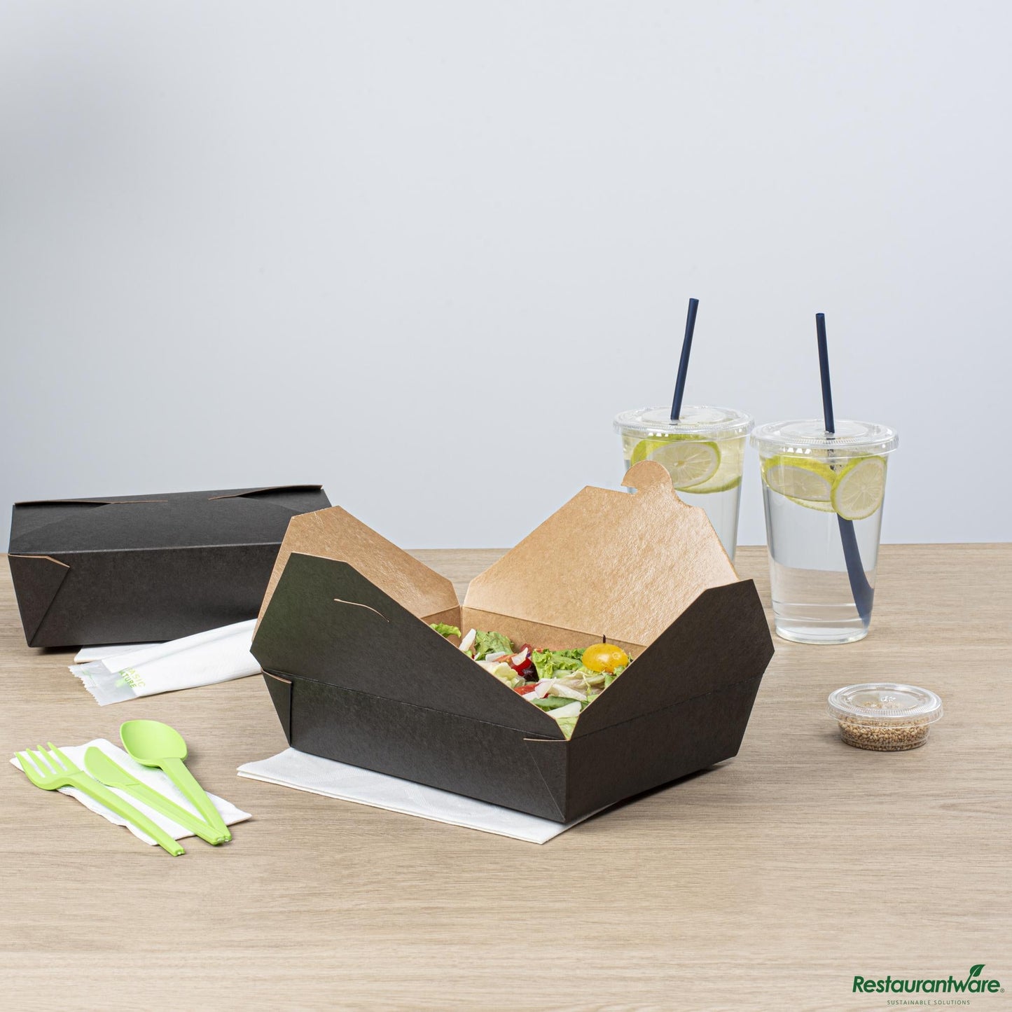 Wholesale Restaurantware Bio Tek 49 Oz Rectangle Black Paper #2 Bio Box Take Out Container - 8 1/2" X 6 1/4" X 2"- Bulk