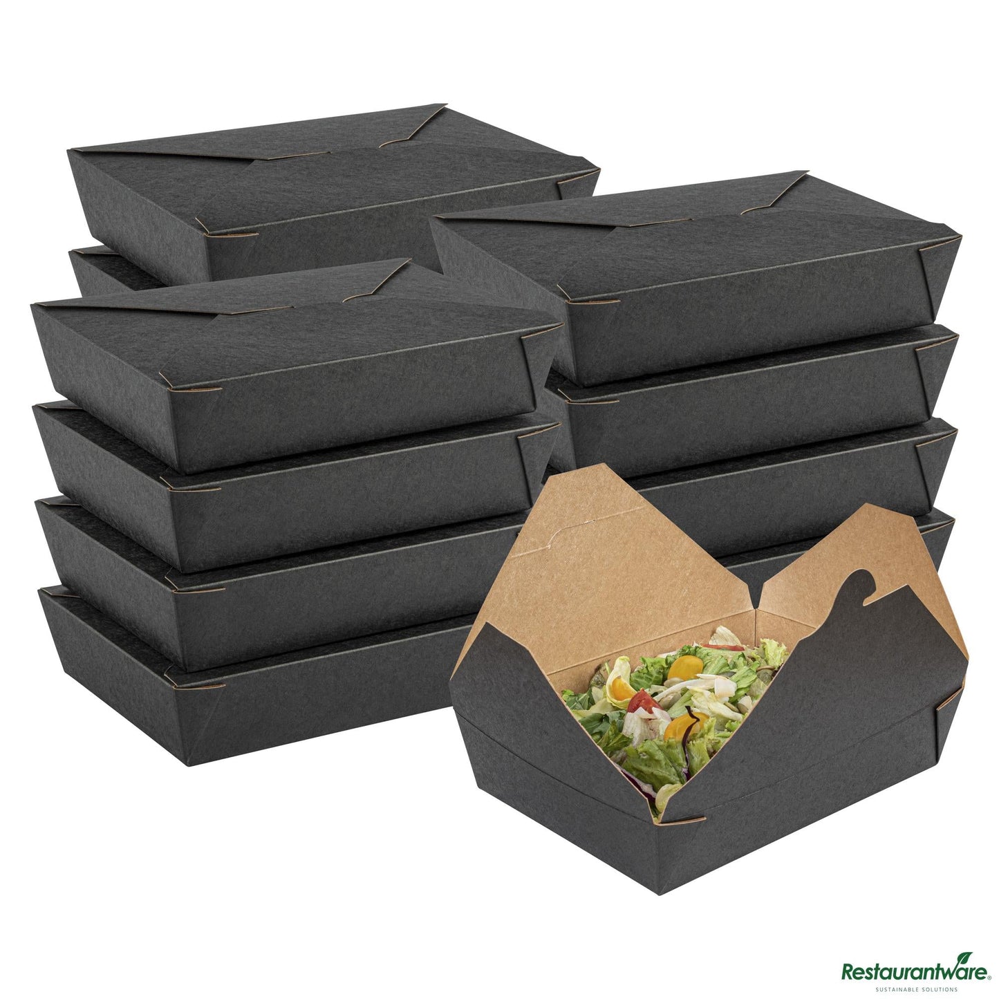 Wholesale Restaurantware Bio Tek 49 Oz Rectangle Black Paper #2 Bio Box Take Out Container - 8 1/2" X 6 1/4" X 2"- Bulk