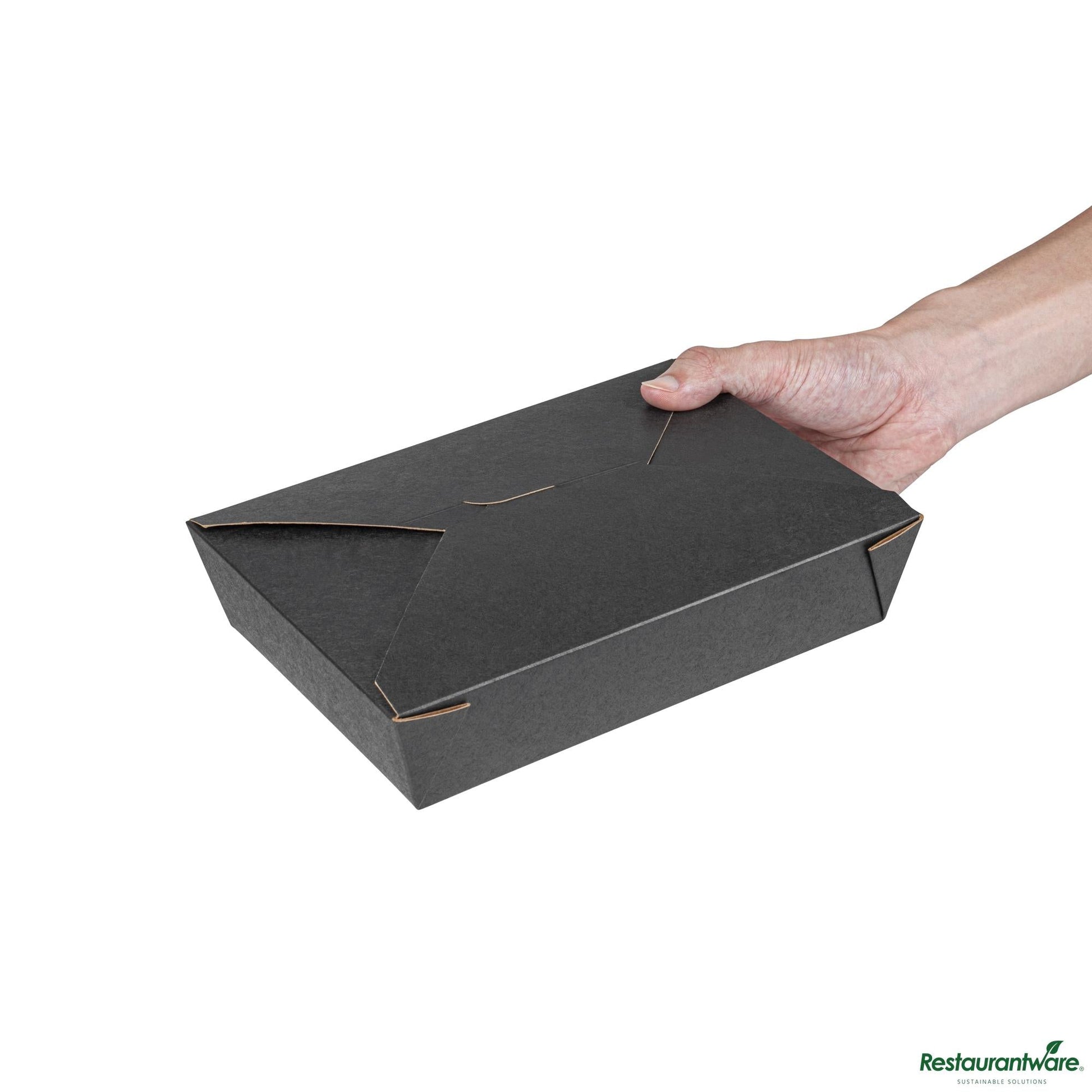 Wholesale Restaurantware Bio Tek 49 Oz Rectangle Black Paper #2 Bio Box Take Out Container - 8 1/2" X 6 1/4" X 2"- Bulk