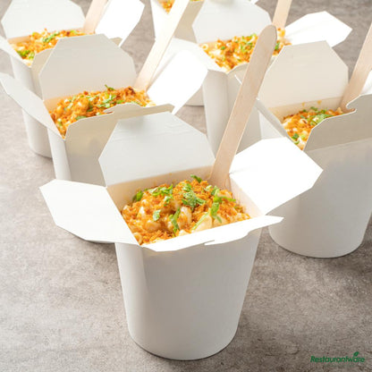 Wholesale Restaurantware Bio Tek 16 Oz Round White Paper Noodle Take Out Container - 3 1/4" X 3" X 4"- Bulk