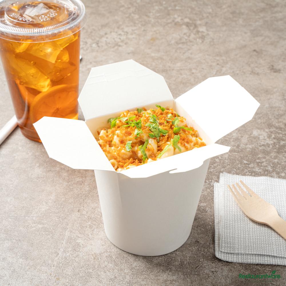 Wholesale Restaurantware Bio Tek 16 Oz Round White Paper Noodle Take Out Container - 3 1/4" X 3" X 4"- Bulk