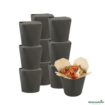 Wholesale Restaurantware Bio Tek 32 Oz Round Black Paper Noodle Take Out Container - 4" X 3 1/2" X 4 1/2"- Bulk