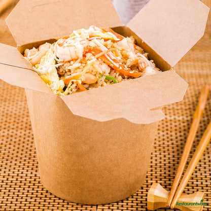 Wholesale Restaurantware Bio Tek 32 Oz Round Kraft Paper Noodle Take Out Container - 4" X 3 1/2" X 4 1/2"- Bulk