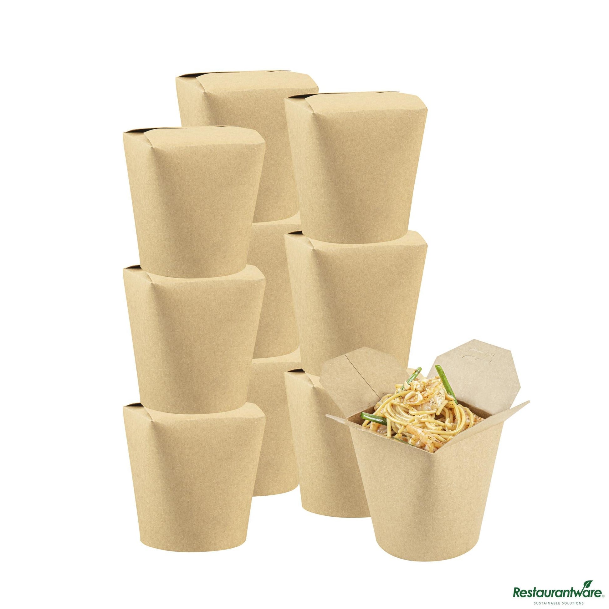 Wholesale Restaurantware Bio Tek 32 Oz Round Kraft Paper Noodle Take Out Container - 4" X 3 1/2" X 4 1/2"- Bulk