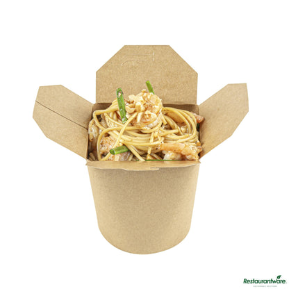 Wholesale Restaurantware Bio Tek 32 Oz Round Kraft Paper Noodle Take Out Container - 4" X 3 1/2" X 4 1/2"- Bulk