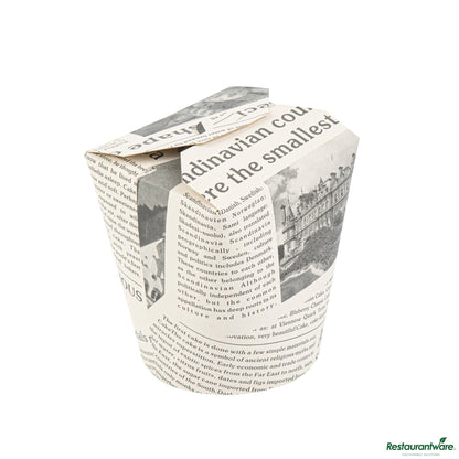 Wholesale Restaurantware Bio Tek 32 Oz Round Newsprint Paper Noodle Take Out Container - 4" X 3 1/2" X 4 1/2"- Bulk