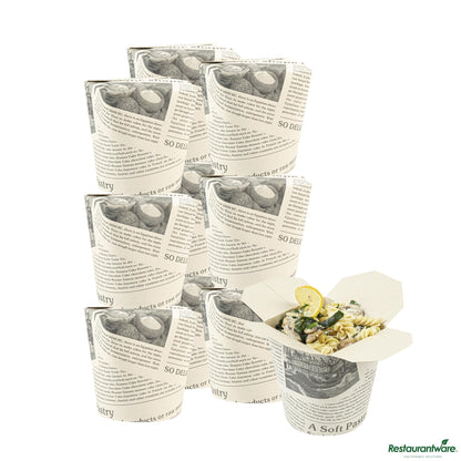 Wholesale Restaurantware Bio Tek 32 Oz Round Newsprint Paper Noodle Take Out Container - 4" X 3 1/2" X 4 1/2"- Bulk