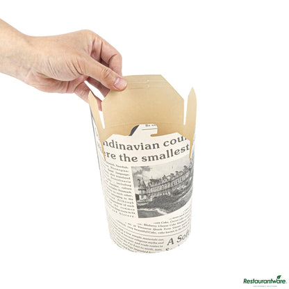 Wholesale Restaurantware Bio Tek 32 Oz Round Newsprint Paper Noodle Take Out Container - 4" X 3 1/2" X 4 1/2"- Bulk