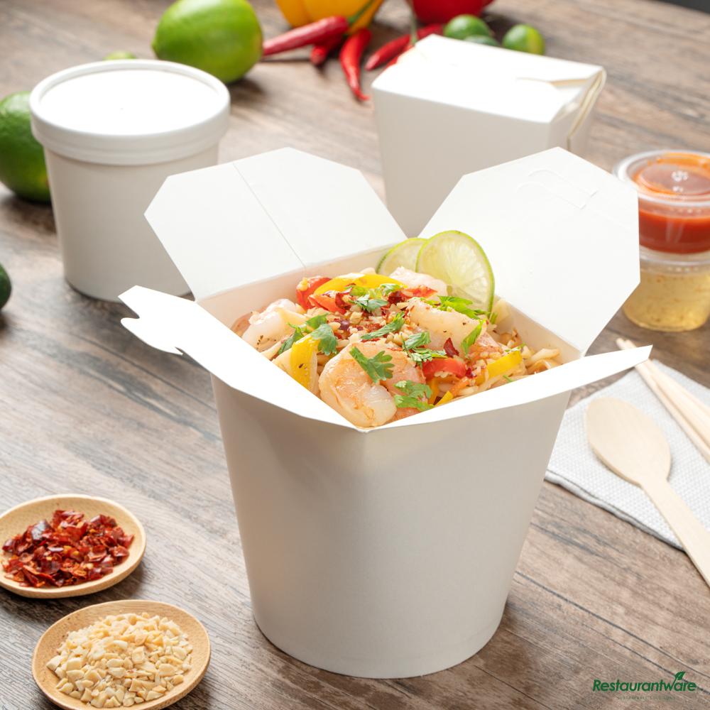 Wholesale Restaurantware 32 Oz Round White Paper Noodle Take Out Container - 4.0" X 3.5" X 4.5"- Bulk