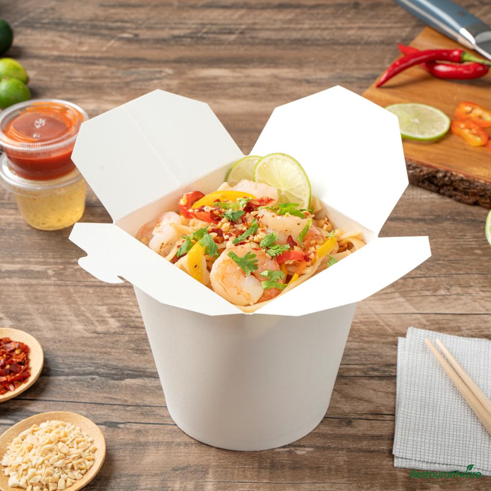 Wholesale Restaurantware 32 Oz Round White Paper Noodle Take Out Container - 4.0" X 3.5" X 4.5"- Bulk