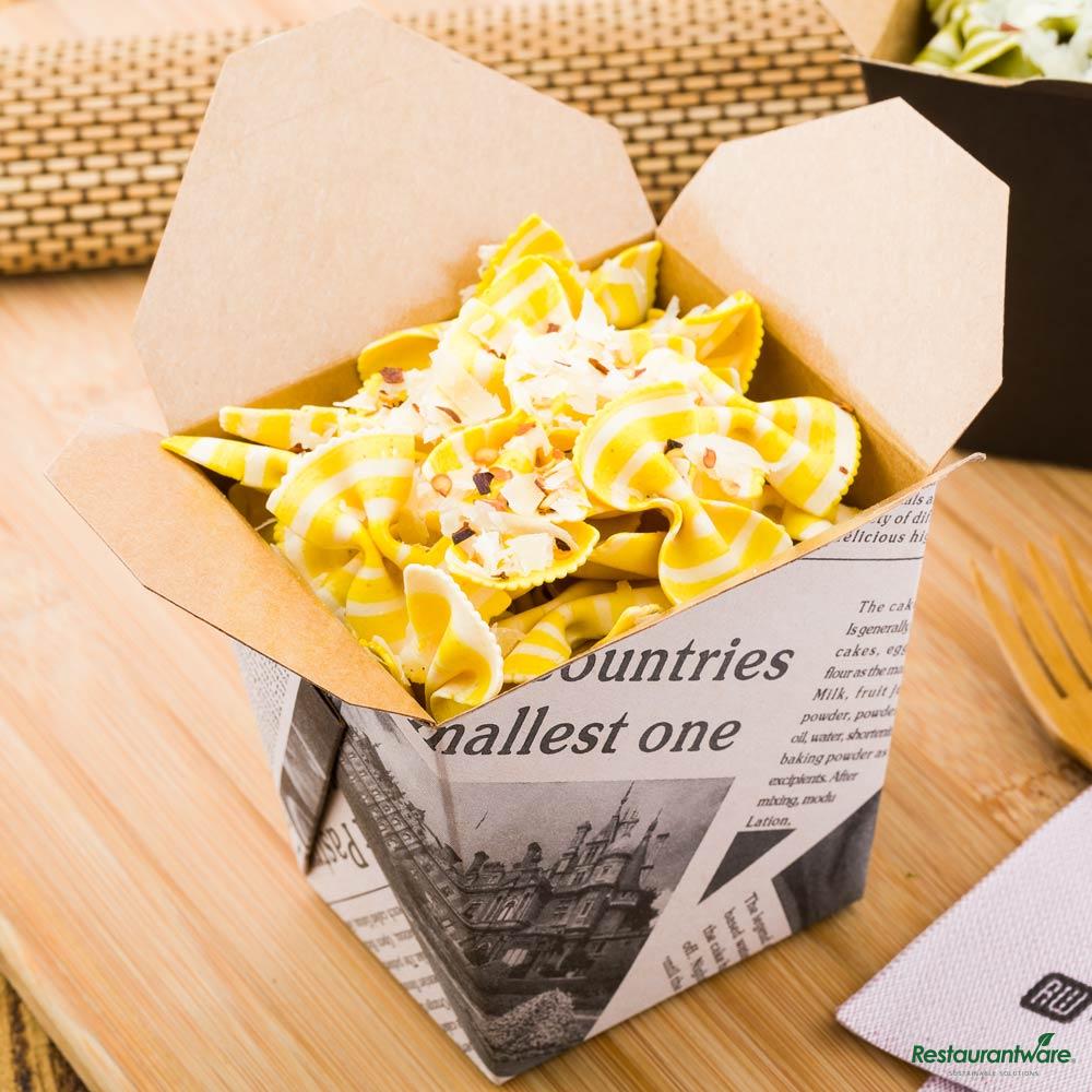 Wholesale Restaurantware Bio Tek 26 Oz Square Newsprint Paper Noodle Take Out Container - 4" X 3 1/2" X 4"- Bulk