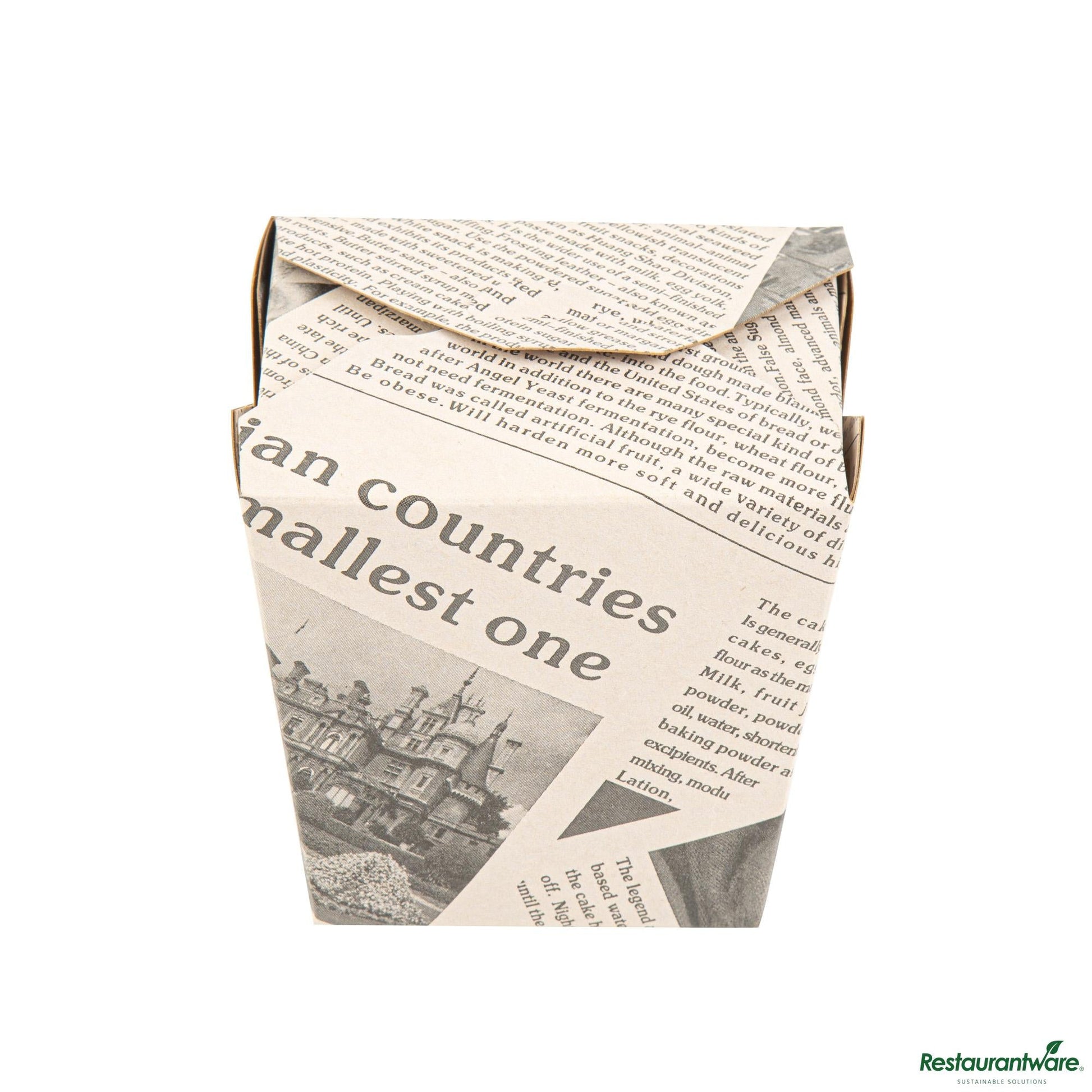 Wholesale Restaurantware Bio Tek 26 Oz Square Newsprint Paper Noodle Take Out Container - 4" X 3 1/2" X 4"- Bulk