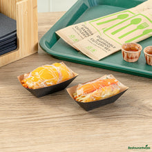 Wholesale Restaurantware Bio Tek 2 Oz Black Paper Boat - 2" X 3/4" X 1 1/4"- Bulk
