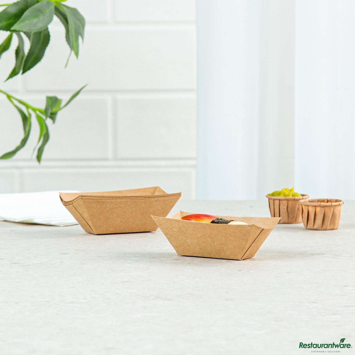 Wholesale Restaurantware Bio Tek 2 Oz Kraft Paper Boat - 2" X 3/4" X 1 1/4"- Bulk