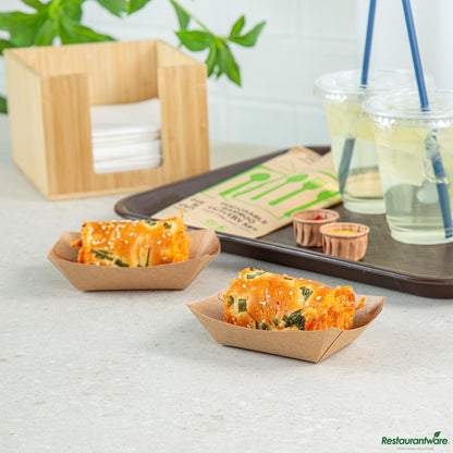 Wholesale Restaurantware Bio Tek 4 Oz Kraft Paper #25 Boat - 3" X 2" X 1"- Bulk