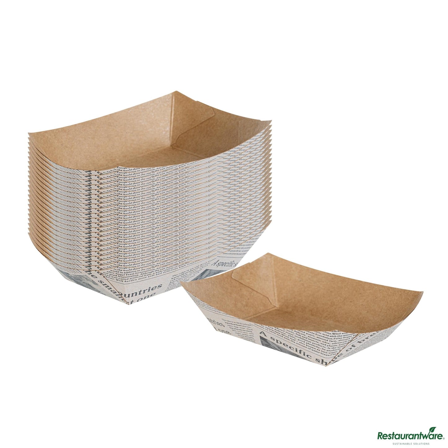 Wholesale Restaurantware Bio Tek 4 Oz Newsprint Paper #25 Boat - 3" X 2" X 1"- Bulk