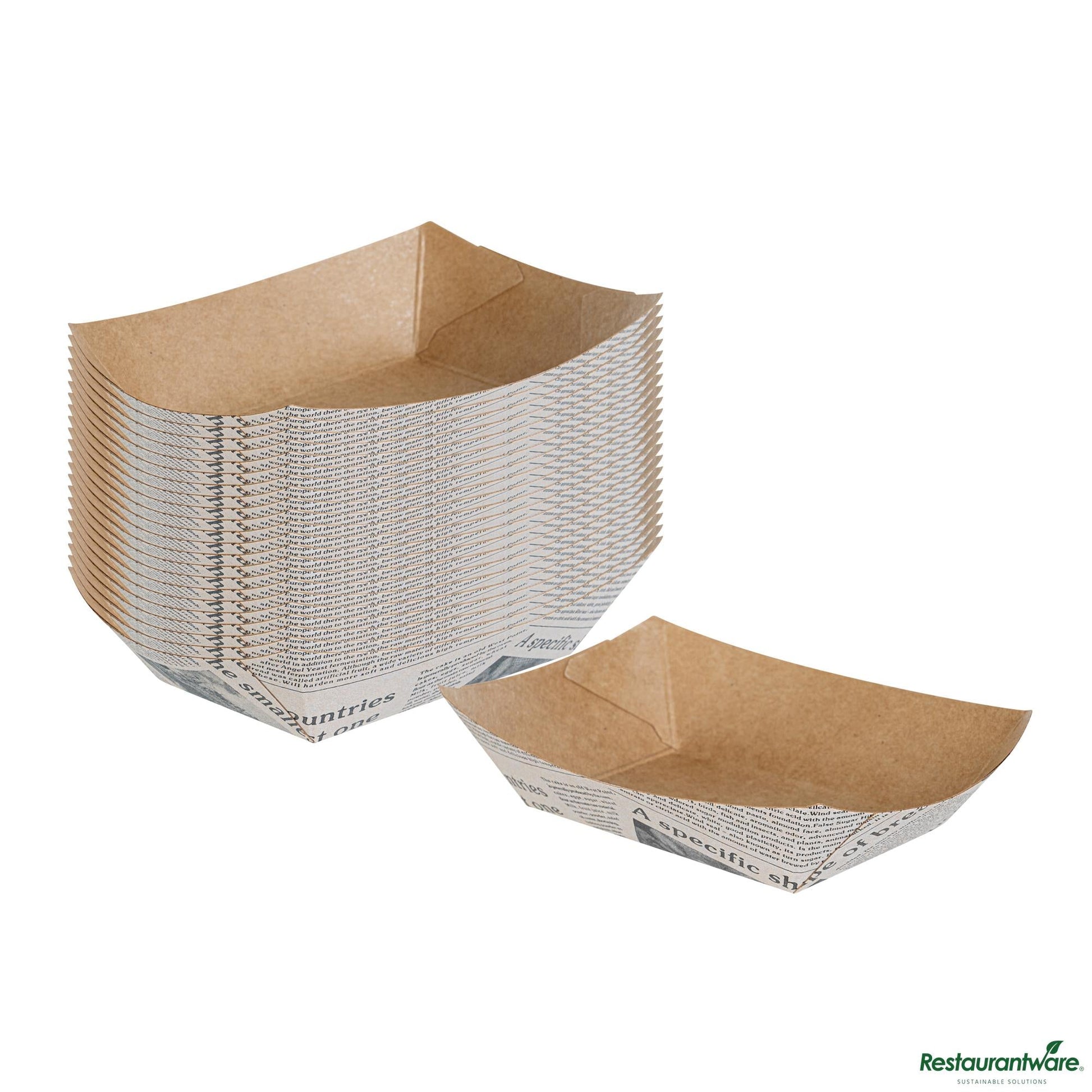 Wholesale Restaurantware Bio Tek 4 Oz Newsprint Paper #25 Boat - 3" X 2" X 1"- Bulk