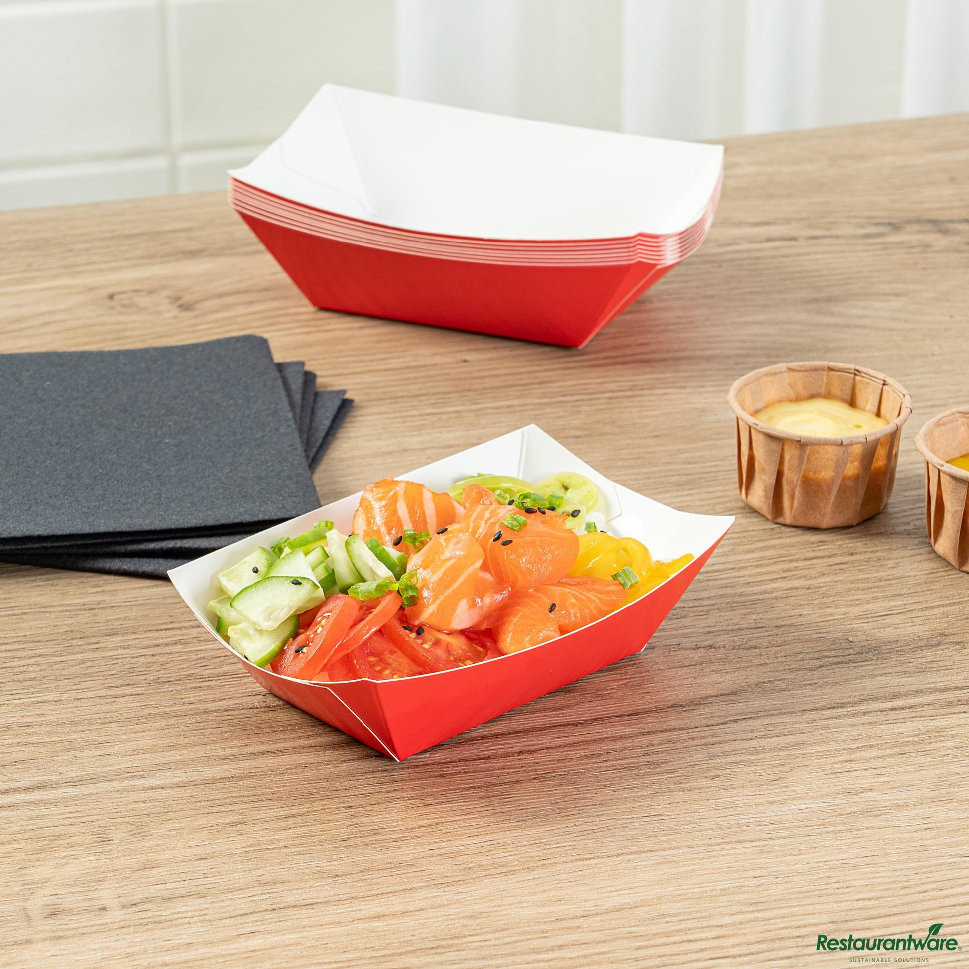 Wholesale Restaurantware Bio Tek 6 Oz Red Paper #40 Boat - 3 1/4" X 2" X 1 1/2"- Bulk